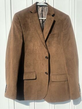 Murano Mens M Faux Suede Blazer Jacket Brown 2 Button Sport Coat Paisley Lining